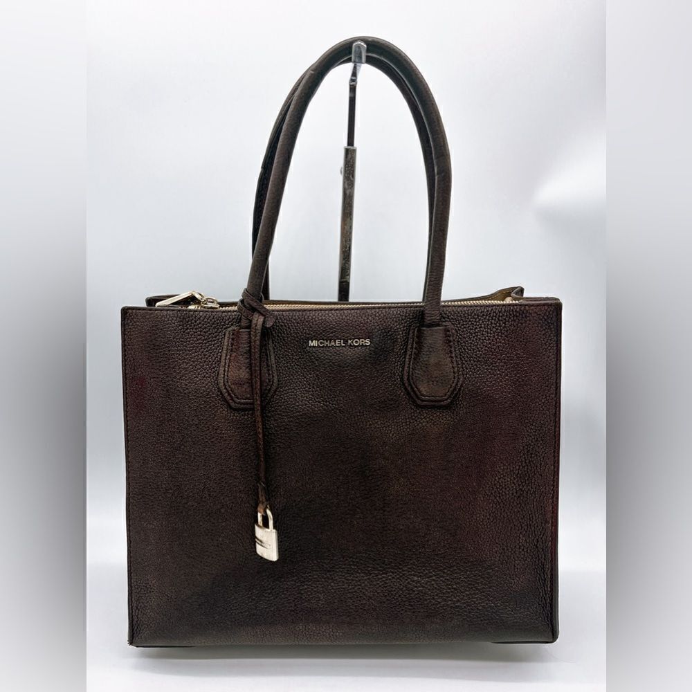 Michael Kors Pebbled Leather Mercer Handbag, Dyed Chocolate Brown